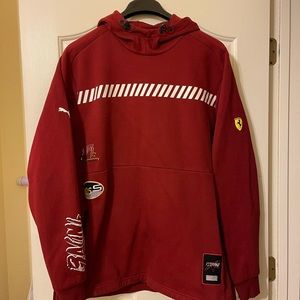 Ferrari Red man’s hoodie. Kangaroo pocket. Racing theme. Long sleeves.rib cuffs
